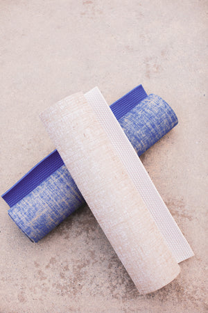 Open image in slideshow, Hemp Yoga Mats in Indigo Blue and Sand
